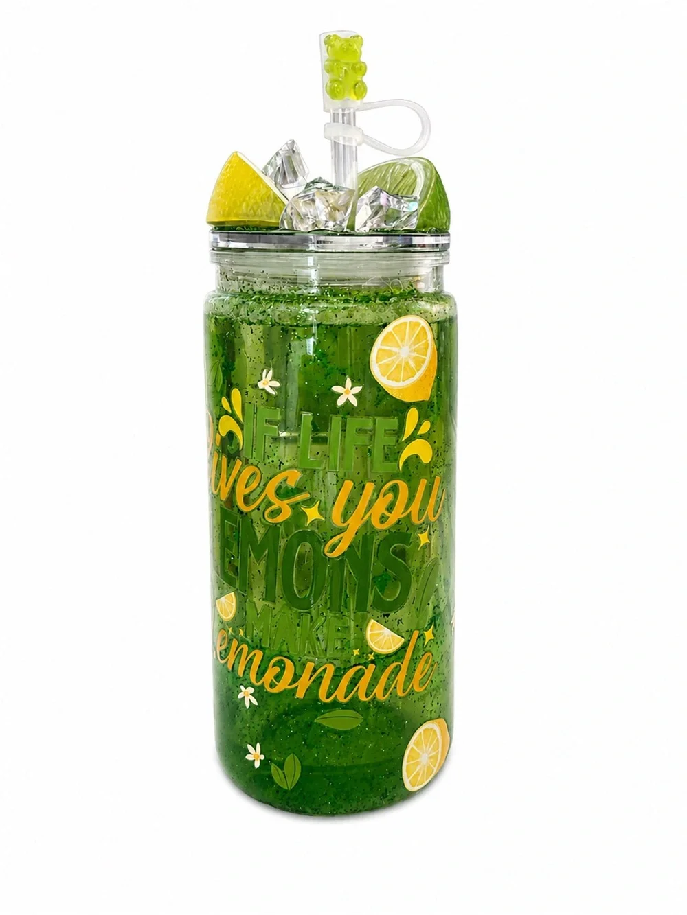 Green Lemonade Reusable Drink Tumbler with Straw - Home Party Supplies